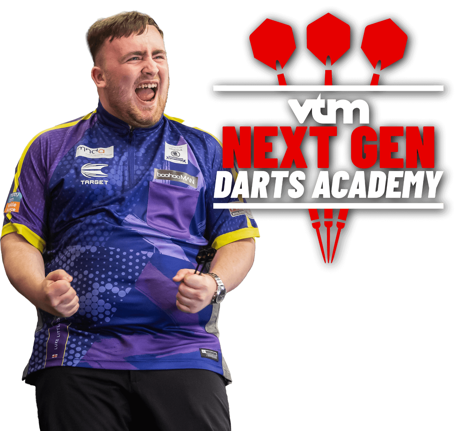 Luke Littler + Logo Next Gen Darts Academy